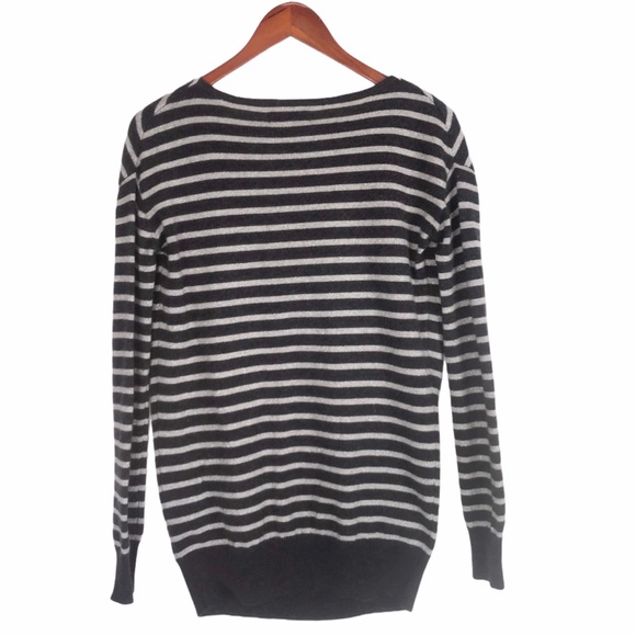 VTG Demylee For Scoop Gray & White Striped Cashmere Cowl Neck Pullover Sweater - Picture 2 of 6